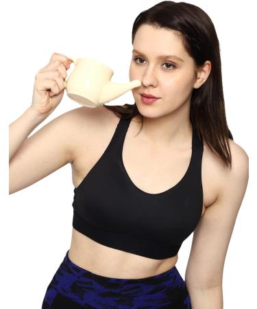 Spill Proof Ceramic Neti Pot Set - Beige, 250 ML - 5 Sachet Neti Salt, Microwave Safe - Buy Online on GoSupps.com