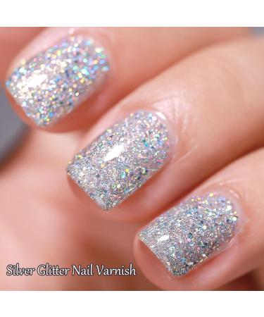 Glitter Nail Polish - Silver Glitter Nail Varnish - Quick Dry Nail Varnish - Silver Diamond Sparkle Long Lasting Nail Polish - No Need Baking for DIY Nail Art Manicure at Home silver giltter - Buy Online on GoSupps.com