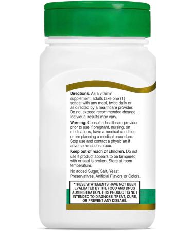 21st Century E 400 I.U. (DL-Alpha) Softgels 110 Count - Pack of 2 | High-Quality Vitamin E Supplement - Buy Online on GoSupps.com