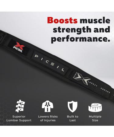 Picsil Lumbar Belt for Weight Lifting | Ideal for Squats Cross Lifting & Lunges | Customizable with Patches | Available in 3 Colors & 5 Sizes | XL Black - Buy Online on GoSupps.com
