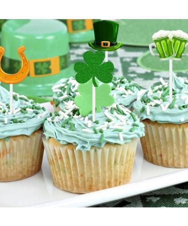 auwiyd 36 PCS St. Patrick's Day Cupcake Toppers Green Shamrock Cupcake Food Picks Clover Decorations for Irish St Patrick's Day Party Cake Decorations Supplies - Buy Online on GoSupps.com