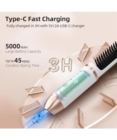 Cordless Hair Straightener Brush | Portable Mini Electric Comb for Men & Women | Ionic Thermal Wireless Hot Brush (White) - Shop Now - Buy Online on GoSupps.com