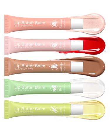 RIHAKO Glossy Lip Balm & Lip Gloss Set Hydrating Lip Butter Balms For Smooth, Soft Lips Nourishing, Long-Lasting Moisture Vanilla, Coffee, Mint, Berry & Pink Sugar,Valentine S Day Gifts For Women