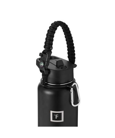 IRON FLASK Paracord Handle - Fits Wide Mouth Water Bottles - Durable Carrier, Secure Accessories, Survival Strap Cord, Safety Ring, and Carabiner - Seven Core Paracord Bracelet Midnight Black