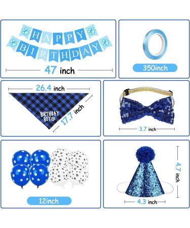 Dog Birthday Party Accessories | Bandana Hat Banner Set & Balloons - Celebrate with Stylish Decorations in Blue Gold & Black! - Buy Online on GoSupps.com