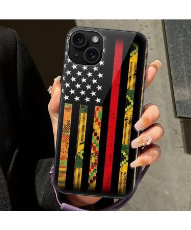 Kente US African American Red Line Flag Phone Case Compatible with iPhone 15 Plus Shockproof Glass Back Phone Shell Slim Cover - Buy Online on GoSupps.com