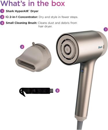 Shark HD102C Blow Dryer HyperAIR Fast-Drying with IQ 2-in-1 Concentrator Ionic No Heat Damage for All Hair Types Stone - Buy Online on GoSupps.com