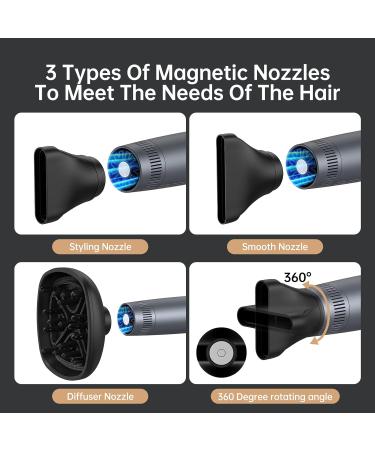 Professional Fashion Hair Dryer - Dual Ion Quick Dry Magnetic Nozzle Portable 12 Modes Low Noise - Buy Online on GoSupps.com