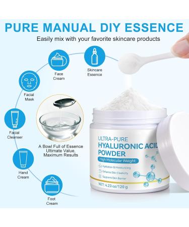 Hyaluronic Acid Powder 120g Hyaluronic Acid Serum Powder for Face & Skin Dual Molecular Weight Deep Hydration Moisture Lock Enhance Skin Elasticity & Barrier - Buy Online on GoSupps.com