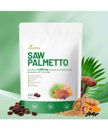 VivoNu Saw Palmetto Capsules Extract 8 in 1 Pumpkin Seed Oil - Supports Prostate Health Relieves Urination Issues Supports Hair Growth DHT Blocker 240 Softgels 240p(1bag)