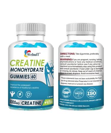 Webuff Creatine Gummies Monohydrate Complex 5000mg 60 Count Gummies Taurine + Vitamin B6 for Muscle Strength Muscle Builder Energy Boost Pre Workout (60 Count (Pack of 2))