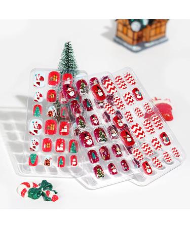 YOXIER 24Pcs Christmas Kids False Nail Press on Nails Kids Fake Nails Snowflakes Snowmen Santa Xmas Artificial Nail Tips for Girls Kids 5 - Buy Online on GoSupps.com