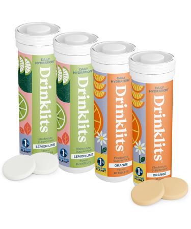 Drinklits Lemon-Lime & Orange Electrolyte Tablets (4) Tube Bundle | Citrus Daily Hydration Combo Pack | Delicious Natural Flavors - 0g Sugar Travel Essential | 40 Servings - 10 Tablets Per Tube