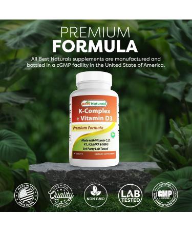 Best Naturals K-Complex with K1 (Phytonadione 1500 mcg + K2 as Menaquinone 100 mcg + K2 as MK-4 1000 mcg) + D3 + VIT. C - 90 Tablets - Made in The USA 90 Count (Pack of 1) - Buy Online on GoSupps.com