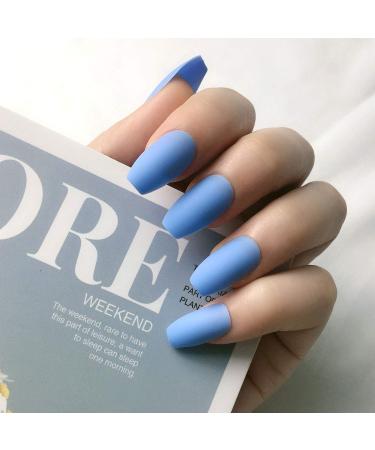 Belicey Press-On Matte Blue Coffin False Nails - 24PCS Medium Acrylic Tips for Women & Girls - Buy Online on GoSupps.com