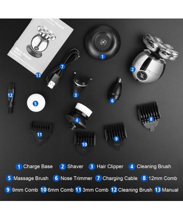 Bald Men's 7D Head Shaver - IPX7 Waterproof Electric Razor | 6-in-1 Beard Grooming Kit with LED Display | Wireless Charging & Wet/Dry Rotary Shaver - Buy Online on GoSupps.com
