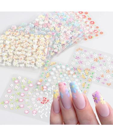 30 Sheets Flower Nail Art Stickers Decals 3D Self Adhesive Flowers Nail Art Supplies Colorful Daisy Floral Bow Tie Heart Nail Designs Sticker Nail Art Charm for Women Girls DIY Manicure Decorations A-1