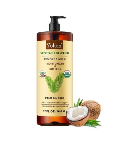 Yoken Glycerin Vegetable Glycerine 32 fl oz Liquid Glycerol Glicerina Vegetal No Palm Oil Organic Coconut-Derived Natural Pure for Skin Face Hair DIY Soap & Slime Essential Oil Carrier - Buy Online on GoSupps.com