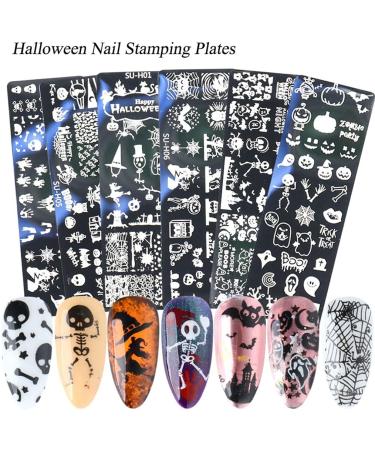 healthGUO Nail Art Stamping Plate Stamper Sponge Pen Halloween Pumpkin Bats Image Nail Polish Template Stamp Stencil Tools Kit 6 - Buy Online on GoSupps.com