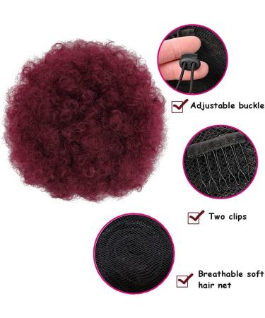 Burgundy Afro Puff Drawstring Ponytail Extension Human Hair for Black Women Short Afro Kinky Curly Bun Updo Hairpieces Extensions Human Hair with Two Clips (99J) Burgundy-#99J - Buy Online on GoSupps.com