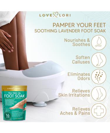 LOVE LORI Tea Tree Oil Epsom Salt Foot Soak 16oz Pedicure & Spa Soaking Salts for Dry Cracked Feet Natural Essential Oils - Buy Online on GoSupps.com