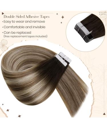 Hetto Real Hair Tape-In Extensions - Remy Tape-In #3/8/2 Dark Brown & Ash Blonde Mix 55cm 50g - Buy Online on GoSupps.com