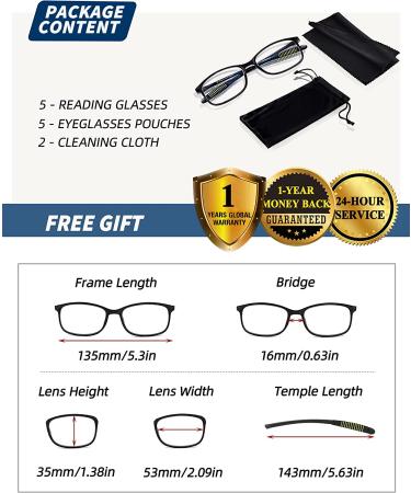 JJWELL Blue Light Blocking Reading Glasses 5 Pack (+3.75) for Men Women - TR90 Computer Readers Anti Blue Ray UV400 - Reduce Eye Strain Glare Dryness - Lightweight Flexible Design in Brown Red Blue Black Grey - Buy Online on GoSupps.com