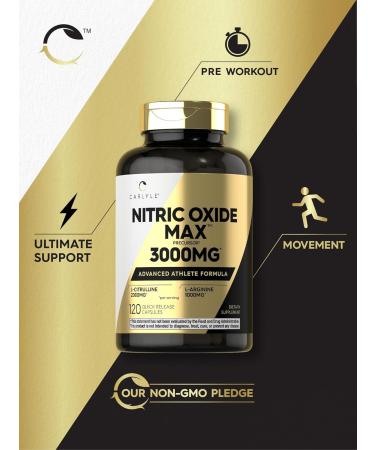 Carlyle Nitric Oxide Supplement 3000mg - Pre Workout with L-Arginine & L-Citrulline | 120 Capsules | Non-GMO Gluten Free - International Shipping Available - Buy Online on GoSupps.com