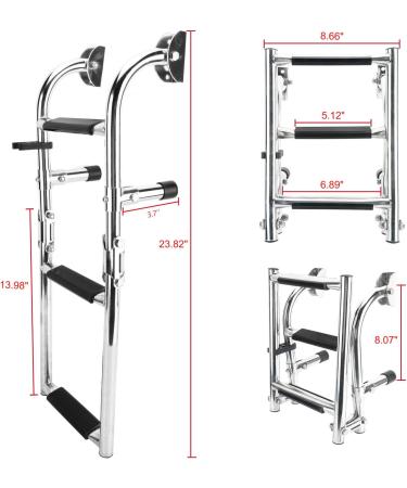 YaeMarine Stainless Steel 3 Step Folding Boat Ladder - Transom Foldable Stern Ladder with Mounting Screws (7101S) - Buy Online on GoSupps.com