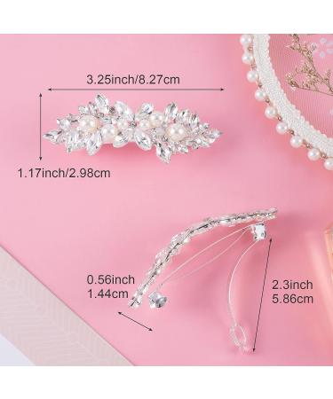 HINZIC Rhinestone Flower Hair Clips - Crystal Pearl French Barrettes for Women Girls Wedding - Silver Bridal Hair Accessories (2Pcs) - Buy Online on GoSupps.com