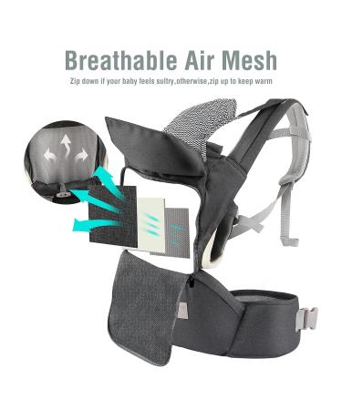 YIYUNBEBE Baby Carrier Newborns to Toddler 7-45 lbs All Seasons Foldable Baby Carriers Front and Back with Hip Seat Lumbar Support for Outdoor Hiking(Dark Grey) - Buy Online on GoSupps.com