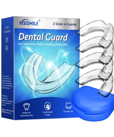 Visismile Mouth Guard for Grinding Teeth Professional Dental Night Guard for Teeth Grinding Stops Bruxism & Eliminates Teeth Clenching Teeth 2 Sizes Pack of 4 with high Quality Hygiene Case