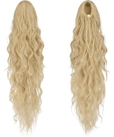 FESHFEN 26 Long Curly Wavy Drawstring Ponytail Extensions - Strawberry Blonde Mixed Bleach Blonde - Buy Online on GoSupps.com