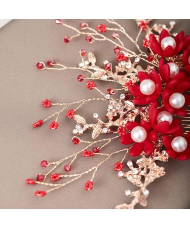 Beavorty Flower Hair Combs Wedding Side Comb Bridal Side Combs Wedding Hair Clip Pearl Comb Clip Crystal Headpiece Handmade Comb Crystal Hair Comb Floral Bridal Clip Manual Headgear Bride - Buy Online on GoSupps.com