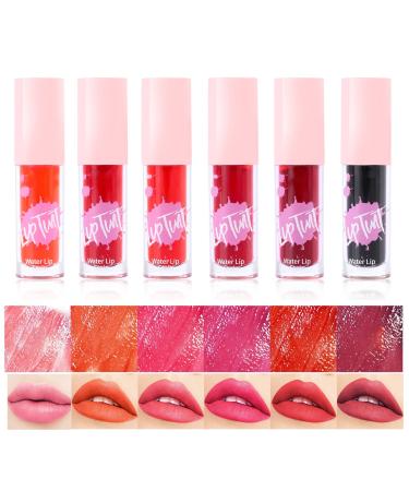 6 Colors Lip Tint Stain Set Korean Lip Gloss Watery High Capacity Lip & Cheek Tint Moisturizing Natural Liquid Lipstick Long-lasting Watery Waterproof Non-Sticky Cup High Pigment 6 Colors 1