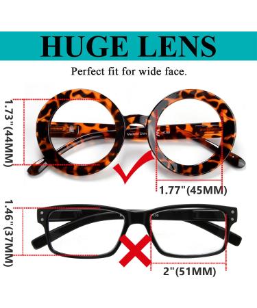 LUR Oversized Round Reading Glasses for Women - 4 Pack Large Frame +1.50 - Stylish & Comfortable Readers in Multiple Colors - Buy Online on GoSupps.com