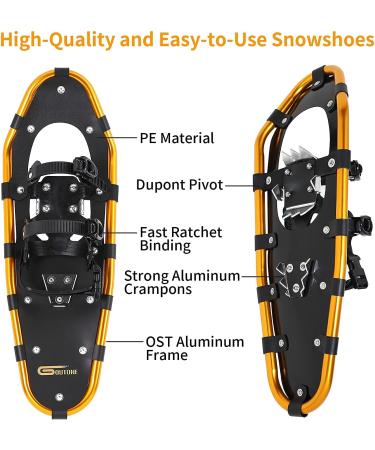 Goutone Lightweight Snowshoes with Poles - 25 Inches for Women Men Youth Kids - Aluminum Terrain Snow Shoes with Adjustable Trekking Poles and Carrying Tote Bag - Gold - Ideal for 120-180lbs - Buy Online on GoSupps.com