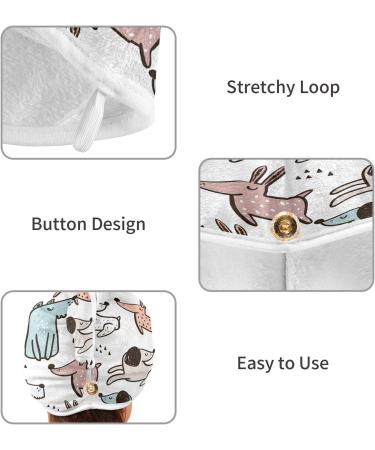 Hand Drawn Dogs Dry Hair Cap & Quick Drying Towel Set - Super Absorbent Soft & Comfortable 2 Piece with Button Headband - Buy Online on GoSupps.com