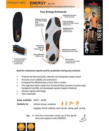 Pedag Energy Insoles for Enhanced Performance | Medium Arch Support | US W12/13 M9/10 EU 42-43 - Buy Online on GoSupps.com