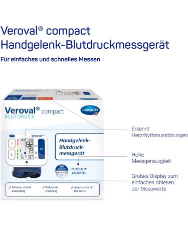 Veroval Compact Wrist Blood Pressure Monitor - Quick Easy Measurement Clinically Validated & Cardiac Arrhythmia Detection - International Shipping - Buy Online on GoSupps.com