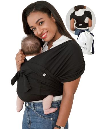 Konny Baby Carrier Original Elastech - Custom Fit Carrier Hassle-Free Easy to Wear Infant Sling Wrap Perfect for Newborn Babies up to 44 lbs Toddlers (Black S) S 01Elastech-Black
