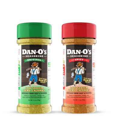 Dan-O's Seasoning Starter Pack - Original & Spicy Flavors | All Natural | Sugar Free | Keto | All Purpose Seasonings | Vegetable Seasoning | Meat Seasoning | Low Sodium Seasoning | Cooking Spices | 2 Pack (3.5 Ounce)