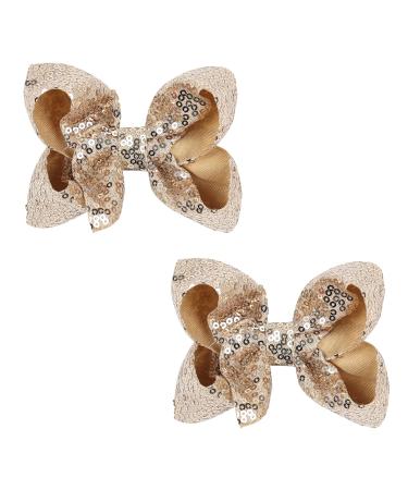 Cute 3.8 Gold Sparkly Glitter Sequin Hair Bows - Pack of 2 for Little Girls