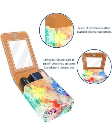 Buy Stylish Leather Lipstick Case with Mirror - Mini Organizer for Lip Gloss & Lipstick | Abstract Rainbow Daisy Design - Buy Online on GoSupps.com