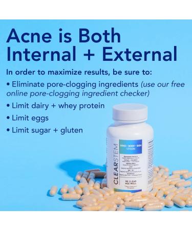 Buy CLEARstem MINDBODYSKIN Hormonal Acne Supplement - Vegan DIM Skin Care Vitamins for Hormone Balance | 30 Servings 90 Capsules - Gluten & Cruelty Free - Buy Online on GoSupps.com