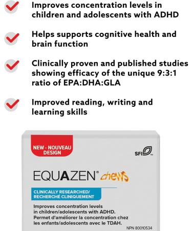New Nordic EQUAZEN Chews | Improves Concentration in Kids with ADHD | Chewable Softgels with Natural Omega 3 & 6 Fish Oils | For Children Adolescents and Teens | 180 Count (Pack of 3) - Buy Online on GoSupps.com