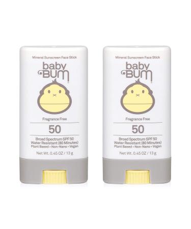 Baby Bum Mineral Sunscreen Face Stick - SPF 50 - UVA,UVB Face and Body Protection - Fragrance Free Safe for Sensitive Skin- Travel Size 0.45 Ounce (Pack of 2)