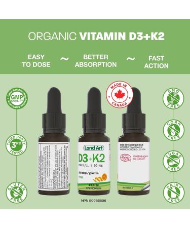 Certified Organic Vitamin D3 & K2 (MK7-Natto) - 490 Drops- Support Your Bones Immune System - Non-GMO - Gluten Free - Made in Canada (13.5 ml (Pack of 2)) - Buy Online on GoSupps.com