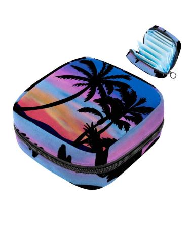 Beach sunset palm women binding storage bag menstruation pad bag portable menstrual cup pocket with zipper for teenagers girls women women color 2