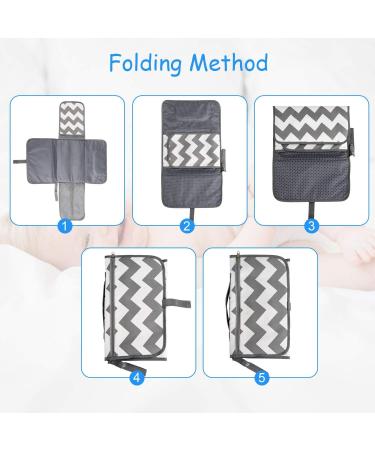 BelleStyle Portable Nappy Changing Mat with Head Cushion & Organizer Pockets - Foldable Baby Changing Table | Waterproof & Padded Baby Travel Mat - Grey Waves - Buy Online on GoSupps.com